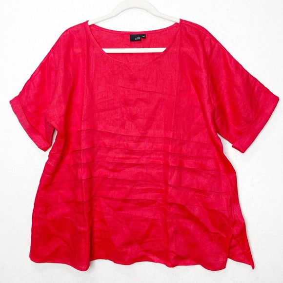 Lisa Bayne Watermelon Pink 100% Linen Top Folded Detail Size Medium Lagenlook - Picture 1 of 4